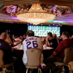 Professional corporate event setup at Martin's Caterers with elegant table settings and conference space.